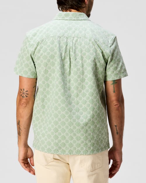 on model image of Embroidered Dobby Camp Collar Shirt