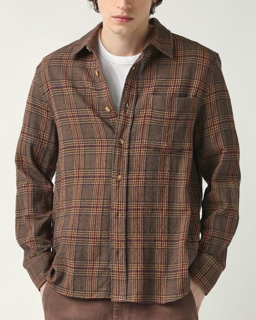 on model image of Clinton Hills Plaid Shirt