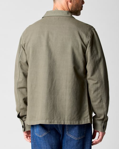 on model image of Linen Chore Coat