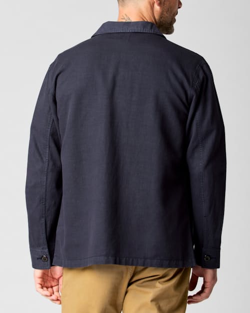 on model image of Linen Chore Coat