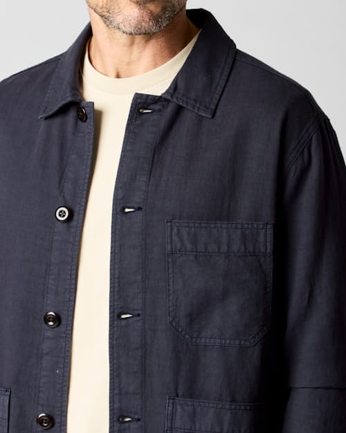on model image of Linen Chore Coat