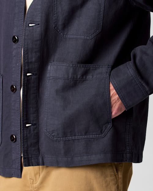on model image of Linen Chore Coat