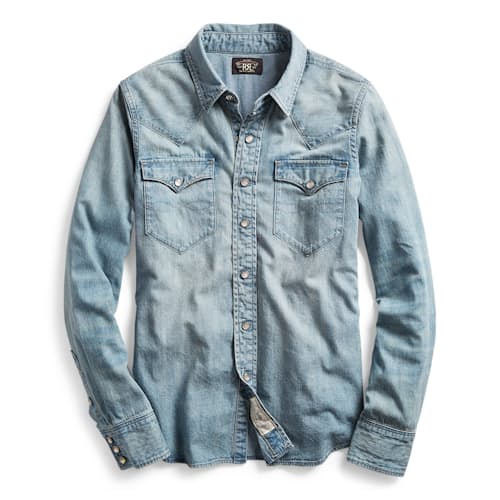 laydown image of Women's Denim Buffalo Western Workshirt