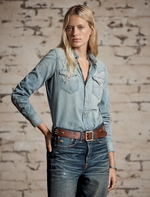 on model image of Women's Denim Buffalo Western Workshirt