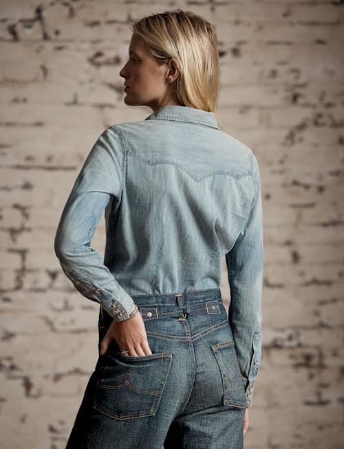 on model image of Women's Denim Buffalo Western Workshirt