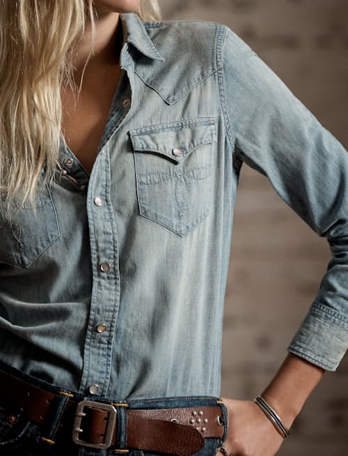 on model image of Women's Denim Buffalo Western Workshirt