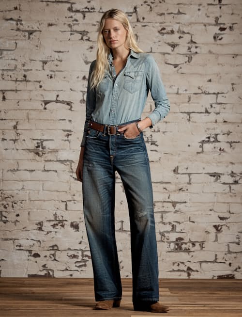 on model image of Women's Denim Buffalo Western Workshirt