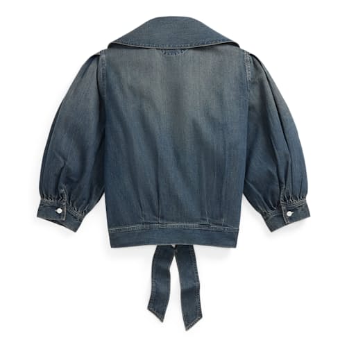 laydown image of Women's Denim Rocha Wrap Blouse