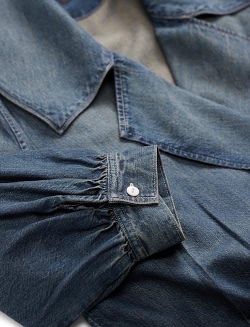 laydown detail image of Women's Denim Rocha Wrap Blouse