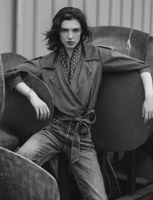 lifestyle image of Women's Denim Rocha Wrap Blouse