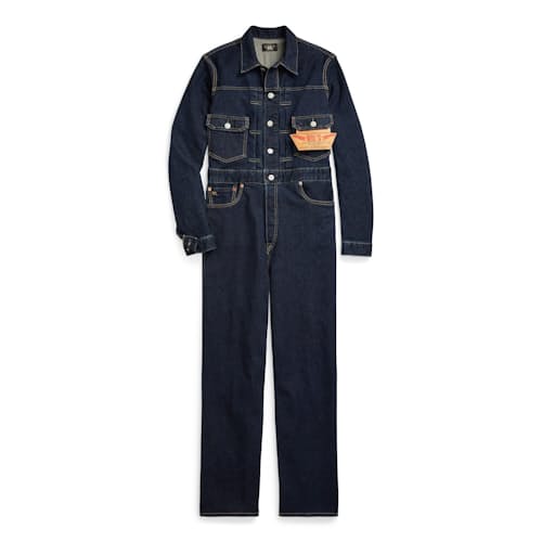 laydown image of Women's Indigo Denim Coverall