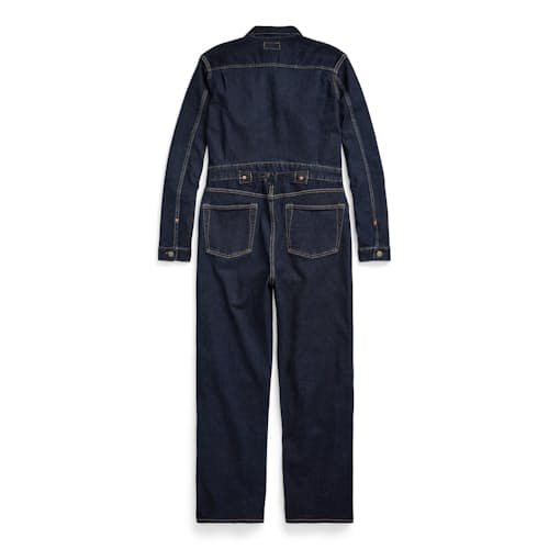 laydown image of Women's Indigo Denim Coverall