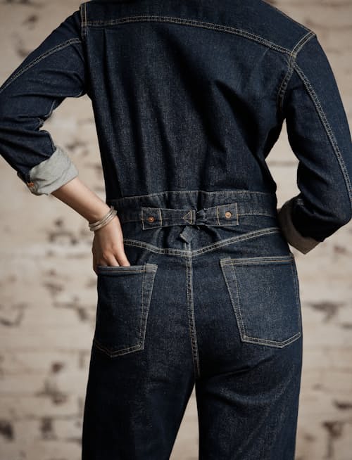 on model image of Women's Indigo Denim Coverall