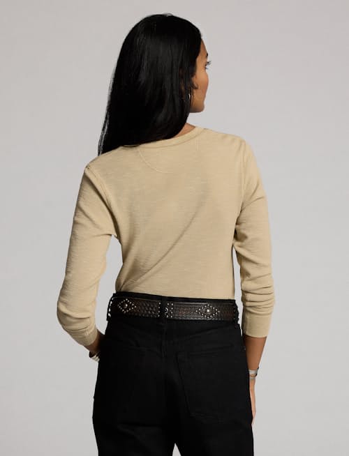 on model image of Women's Waffle Knit Henley