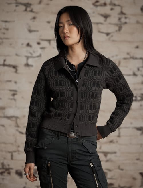 on model image of Women's Wool Blend Cardigan Sweater