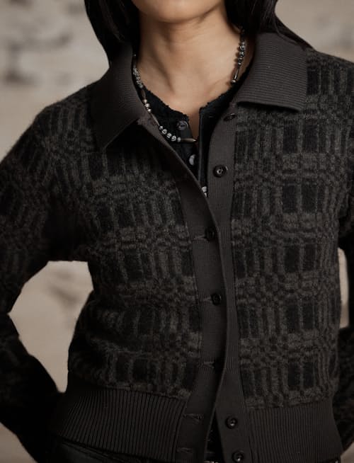 on model image of Women's Wool Blend Cardigan Sweater