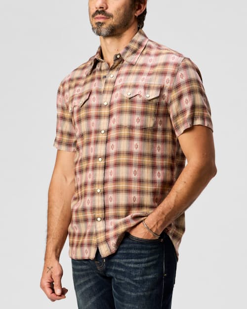 on model image of Short Sleeve Sawtooth Western Shirt