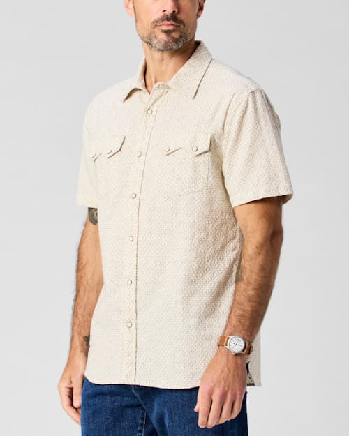 on model image of Short Sleeve Sawtooth Western Shirt