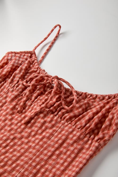 laydown detail image of Women's Lola Check Gathered Maxi Dress