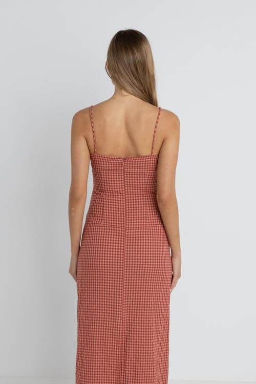 on model image of Women's Lola Check Gathered Maxi Dress