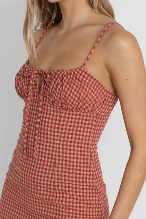 on model image of Women's Lola Check Gathered Maxi Dress