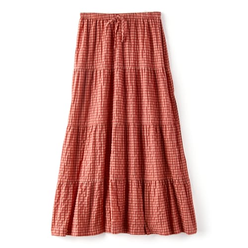 laydown image of Women's Lola Check Tiered Maxi Skirt