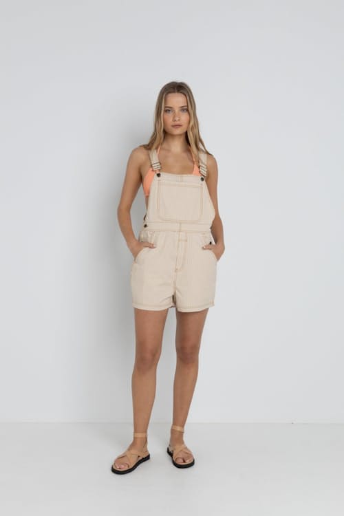 laydown image of Women's Willa Stripe Short Overall