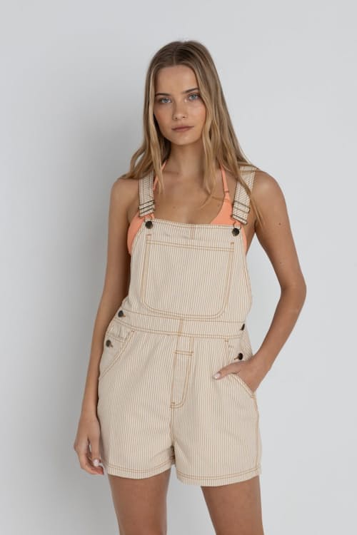 on model image of Women's Willa Stripe Short Overall