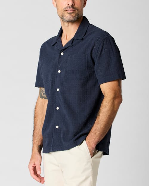 on model image of Leisure Camp Collar Shirt