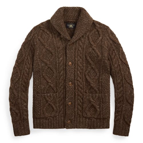 laydown image of Cableknit Shawl Cardigan Sweater
