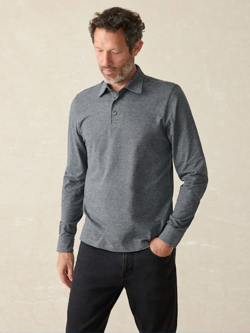 on model image of Movement Pique Long Sleeve Polo