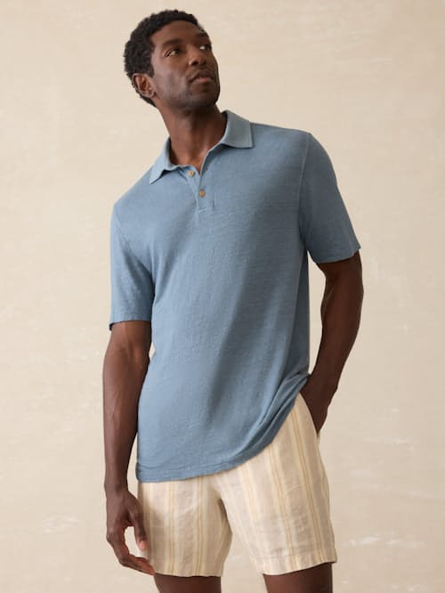 on model image of Linen Polo
