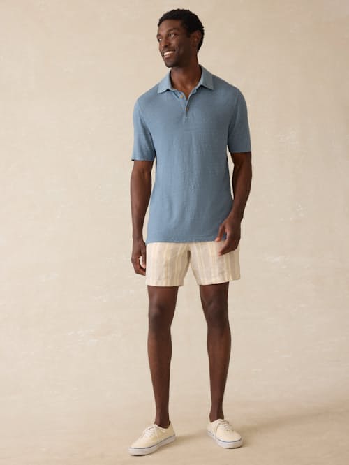 on model image of Linen Polo
