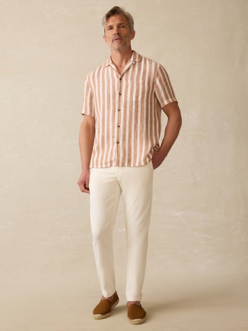 on model image of Palma Linen Short Sleeve Shirt