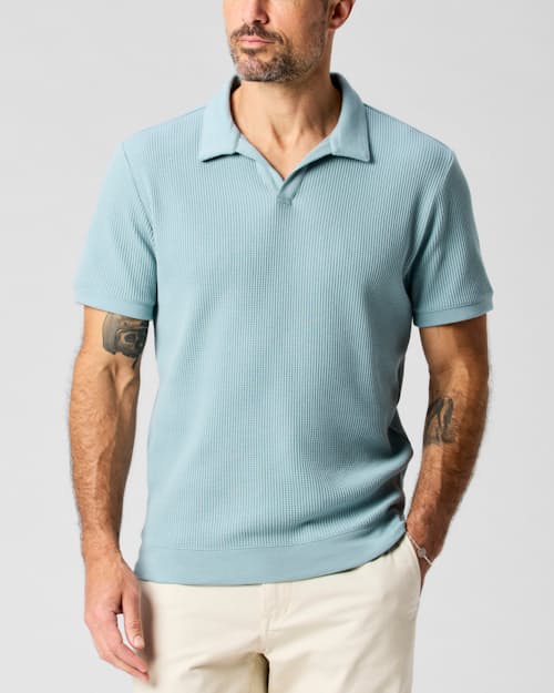 on model image of Waffle Johnny Collar Knit Polo