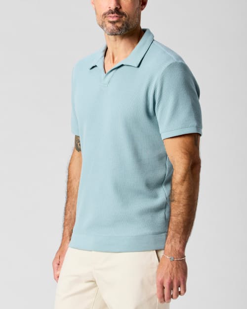 on model image of Waffle Johnny Collar Knit Polo