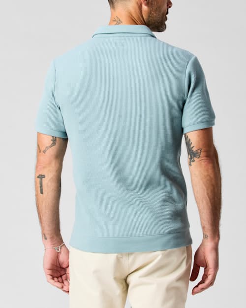 on model image of Waffle Johnny Collar Knit Polo