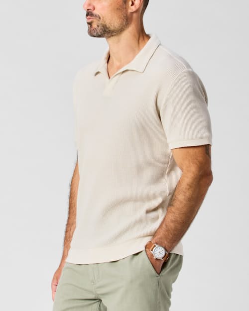 on model image of Waffle Johnny Collar Knit Polo