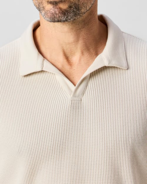 on model image of Waffle Johnny Collar Knit Polo
