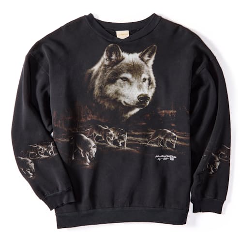 laydown image of Vintage 1990s Wolves Crewneck Sweatshirt