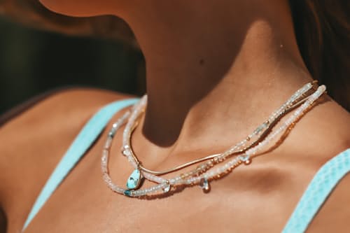 lifestyle image of Women's Aquamarine Moon Cycle Necklace