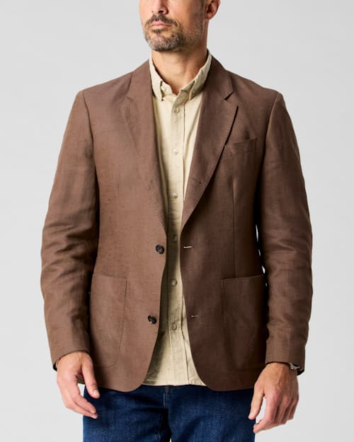on model image of Rosedale Linen Classic Patch Pocket Suit Jacket