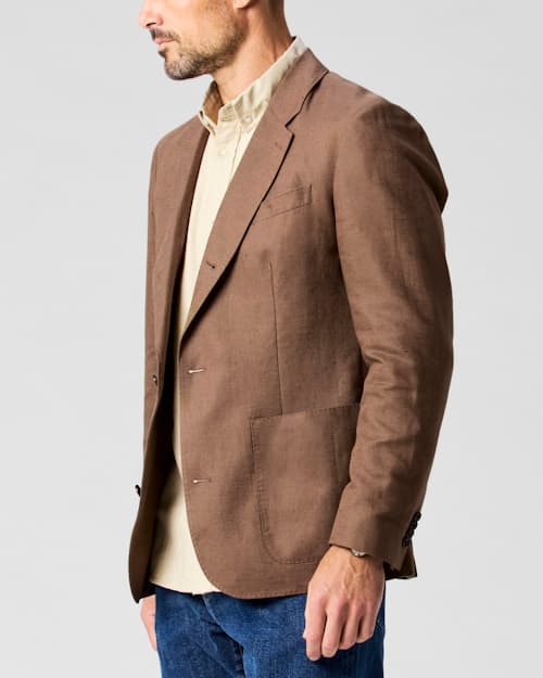 on model image of Rosedale Linen Classic Patch Pocket Suit Jacket