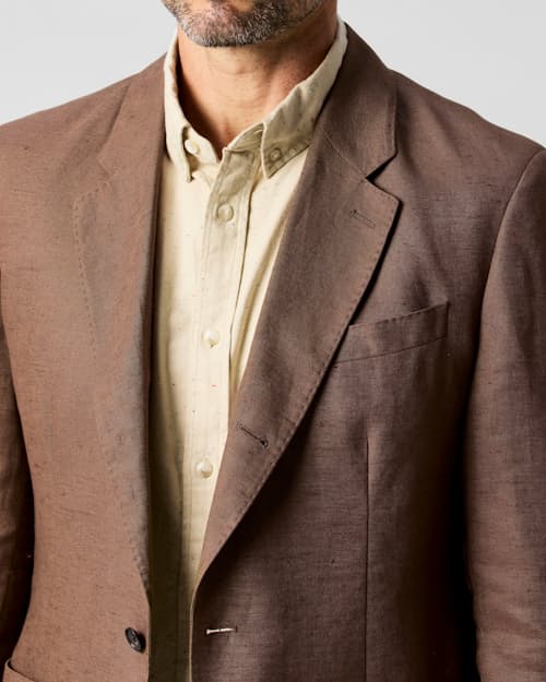 on model image of Rosedale Linen Classic Patch Pocket Suit Jacket