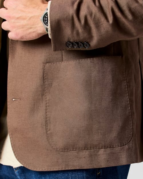 on model image of Rosedale Linen Classic Patch Pocket Suit Jacket