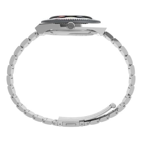 laydown image of Q Timex GMT 38mm Stainless Steel Watch