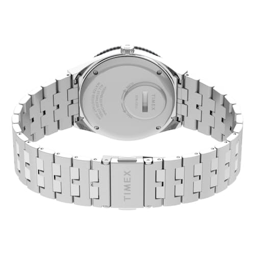 laydown image of Q Timex GMT 38mm Stainless Steel Watch