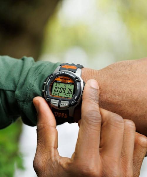 lifestyle image of TIMEX® IRONMAN® Flix 100 Lap 42mm PU Strap Watch
