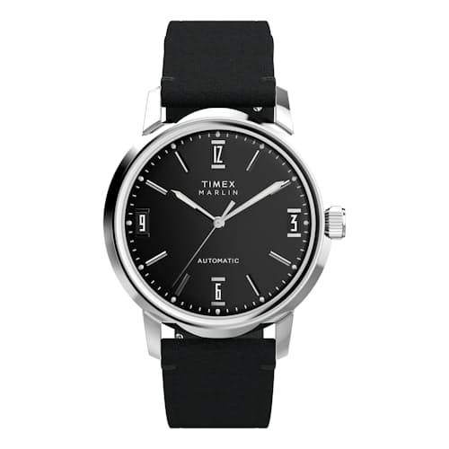 laydown image of Marlin® Automatic 40mm Leather Strap Watch