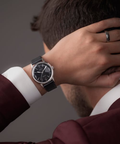 lifestyle image of Marlin® Automatic 40mm Leather Strap Watch